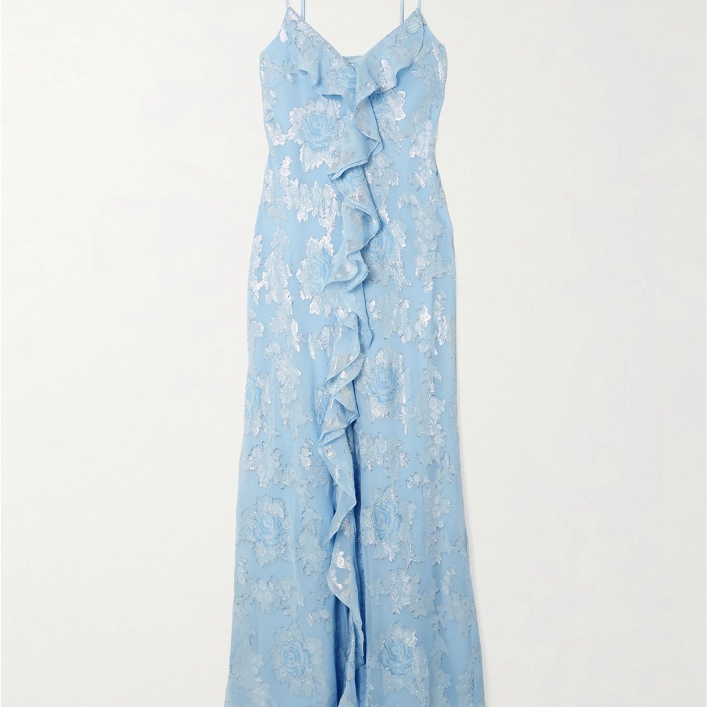 Blue Floral Ruffle Maxi Dress